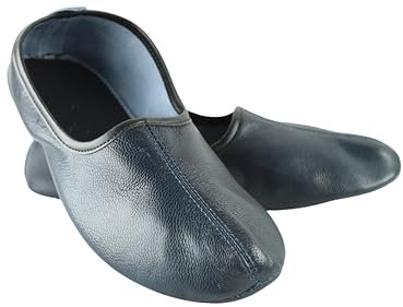 Akdam Pantofole da uomo in pelle blu scuro tradizionale Babouche scarpe da casa a piedi nudi mocassino, Blu scuro, 41 EU