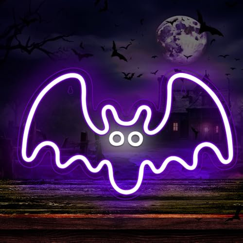 PILOYINDE Luce al neon di Halloween luce al neon a forma di pipistrello decorazione da parete di luce al neon a led viola a forma di pipistrello luce al neon USB adatta per la decorazione di Halloween