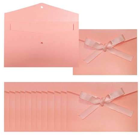 Lot de 12 enveloppes roses avec rubans, carte, 17,3 x 12,2 cm, pour fête et fête, anniversaire, mariage, baby shower (rose)
