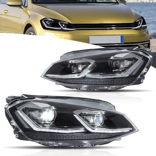 VLAND Scheinwerfer Kompatibel für Golf 7.5 MK7.5 Halogen 2017-2020 (Nicht für Golf MK7/GTI/R), Mit E-Prüfzeichen,1 Satz (Neue silberne linie) Keine Glühbirnen erforderlich