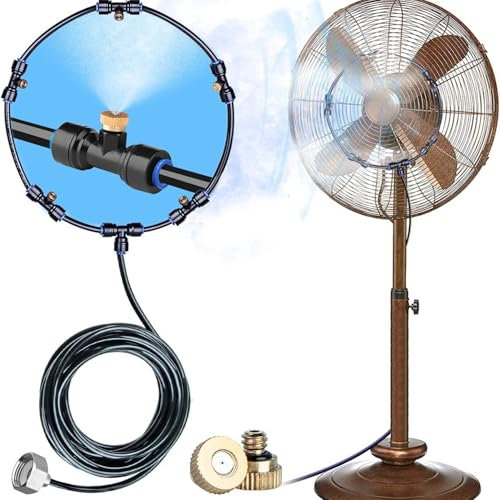 Outdoor Misting Fan Kit for a Cool Patio Breeze,Water Mister Spray for Cooling Outdoor,16FT (5M) Misting Line + 5 Brass Mist Nozzles + a Brass Adapter(3/4) Fit to Any Outdoor Fan