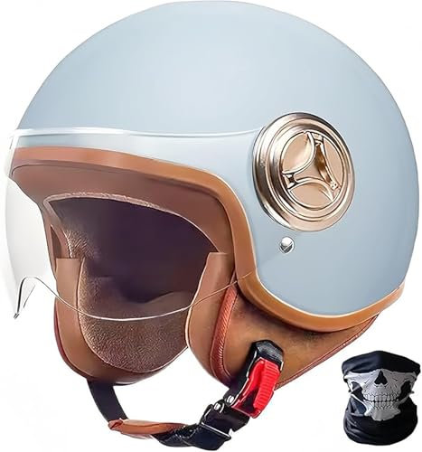Casque De Moto Rétro Casque De Moto Casques Jet Et Demi-Jet Avec Visière Casque Demi-Ouvert Vintage Approuvé ECE Pour Adultes Hommes Et Femmes Pour Vélo Scooter Chopper Cruiser C,S/(55~56cm)