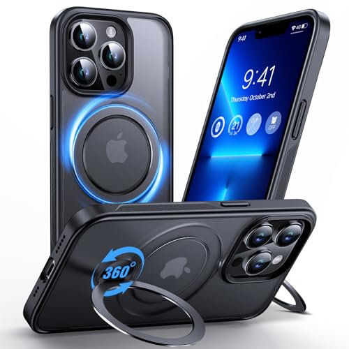 Anqrp 360° All-in-One-Ständerhülle für iPhone 13 Pro Hülle mit Rotierbarem Magnetischem Ständerringhalter, Kompatibel mit Mag-Safe, Stoßfeste MIL-Grade-iPhone 13 Pro Handyhülle 6,1 Zoll Schwarz