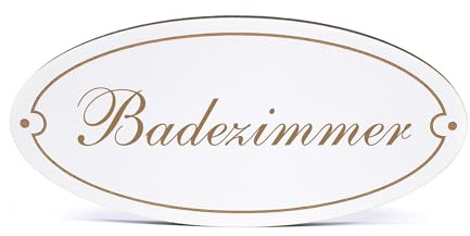 Dekolando Deko Türschild oval - Badezimmer - Schild 15 x 7 cm - Schilder Türschilder Namensschilder Wohnung selbstklebend Holzschild Tür Holzschilder