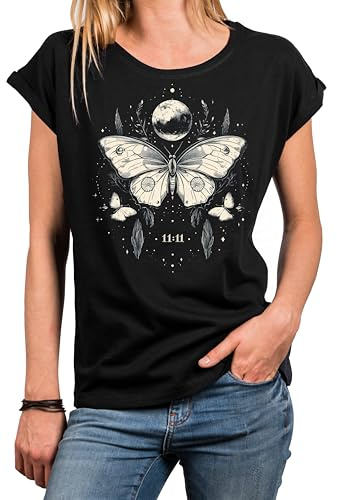 MAKAYA Damen Shirt Schmetterling Kurzarm Top Sommer Oberteil mit Schmetterlingen