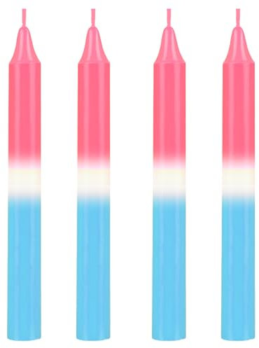 Ovaletta 4 Stück Stabkerzen Bunt, Dip Dye Stabkerzen Rosa und Blau, Bunte Kerzen, Stabkerzen Weihnachten, für Hochzeit, Geburtstag, Höhe 23 cm, Durchmesser 2,2 cm, Brenndauer ca. 8 Stunden