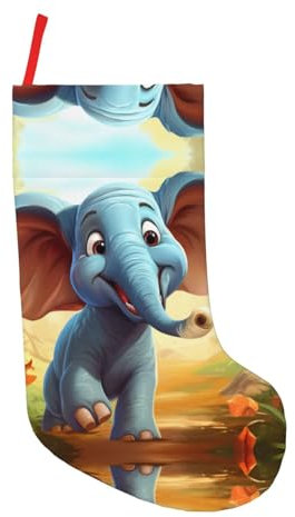 KOUUIP Calze natalizie da 45,7 cm con stampa elefante cartone animato per scale caminetto decorazione festa di Natale