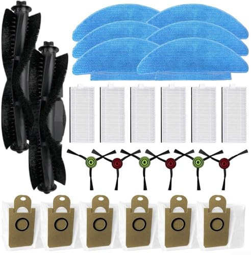 Daaxing Lot de 26 brosses latérales principales pour aspirateur robot Honiture Q6-SE, 2 brosses principales, 6 chiffons de balai, 6 sacs à poussière, 6 filtres HEPA, 6 brosses latérales