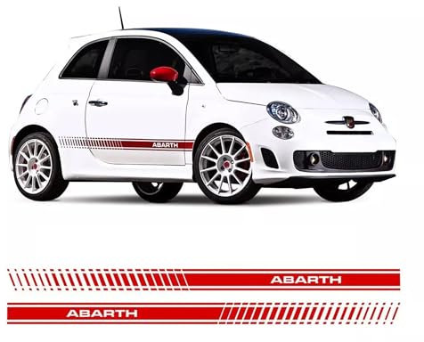 Kit Adesivi Laterali per Fiat 500 Abarth 595 Grafiche Strisce Fiancate Fasce Sotto Porta Decorazione Auto Tuning Nere Bianche Rosse Argento Oro (Rosso)