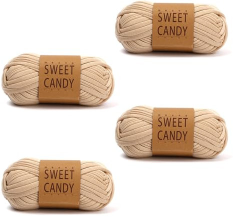 GIDWRIY 4 Pezzi Fettuccia per Borse a Uncinetto,Filati per Maglieria a Mano,Filato Grosso in Poliestere,Filato per Uncinetto Principianti,Filatos per Tessitura,Filati Cotone per Maglia-Cammello