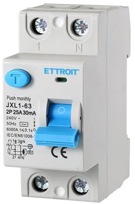 Interrupteur différentiel pur, 2P 2 pôles, occupe 2 modules, type AC, 220V 230V AC, 25A C25, 30mA, 6KA 6000A, RCCB, montage sur rail DIN