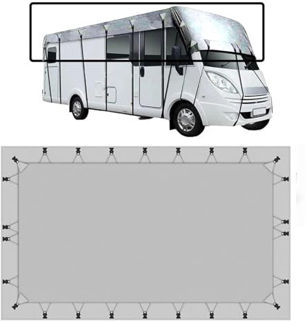LFLIFENG 210D Oxford-Gewebe 210D Oxford-Gewebe Wohnwagen Abdeckplane Zusammenklappbar, Leicht Zu Reinigen Sonnensegel Auto Camping Geeignet Für Wohnwagen, Wohnmobile, Busse,Grey-6.5m×3m