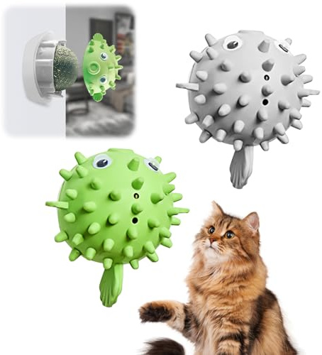 Dayinkes 2 bolas de hierba gatera para gatos, bolas de hierba gatera que se adhieren a la pared, limpieza de dientes saludables, juguete dental para gatitos, rascador de cara de gato, juguete para