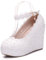 Damen High Heels mit Perlenspitze und Plateau-Keilabsatz, geschlossene Zehenpartie, 11 cm, Pumps für Hochzeit, Braut, Kleid, Schuhe, Sandalen mit Knöchelriemen,Weiß,40