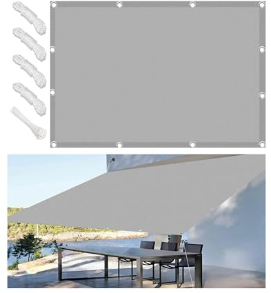 Toldo Vela Rectangular 1.5x5M Toldos Exterior Terraza Impermeable Toldo Vela de Sombra con Ojales y Cuerdas de Sujeción 98% protección UV para Exterior Patio jardín Gris Claro