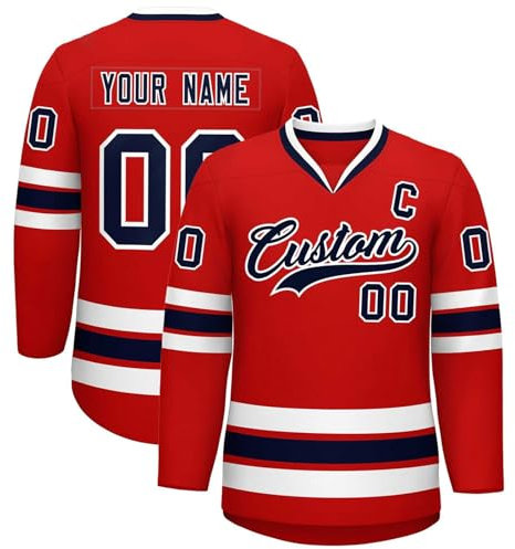 KONG JIMFAN Personalisiertes Hockey Trikot,Eishockey Kostüm für Erwachsene Locker Atmungsaktiv Hockey Trikots Individuell Bedruckt Namen Nummer Logo & Teamname,Sporttrikot für Mannschaften(#C Red)