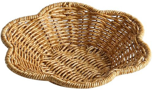 Vassoio da portata in rattan, 20 x 5 cm, smerlato e poco profondo, vassoio in rattan intrecciato per frutta, pane, snack, caramelle, vari e altro ancora