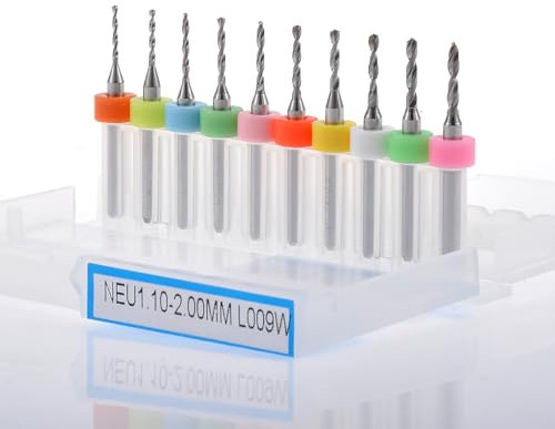 HOHXEN 10 Pièces de Mèches Macro en Carbure de Tungstène, Forets pour PCB pour Bijoux, CNC, Métaux Doux, Modélisme - Diamètre de Coupe: 1.1mm,1.2mm,1.3mm,1.4mm,1.5mm,1.6mm, 1.7mm,1.8mm,1.9mm,2.0mm