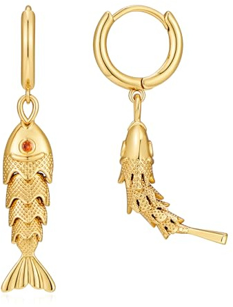 HolidayQbee Ohrringe Gold Hängend Fisch Design – Elegante Ohrringe Gold Creolen für Damen, Nickelfrei, Nicht Abfärbend, Geschenk für Frauen & Alltag