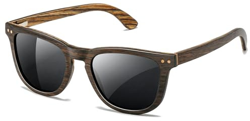 SUNGAIT Quadratische Holz-Sonnenbrille für Herren Polarisiert Vollholz-Sonnenbrille Retro Leicht