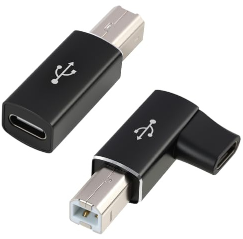 JiaHeHe Adattatore USB C a USB B, 2 pezzi, convertitore dritto e angolato, compatibile con stampante, scanner, tastiera MIDI, E Piano, cavo MIDI