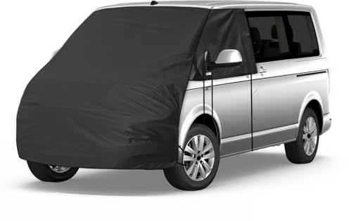Frontscheibe Wrap Cover Ersatz für VW T5/T6, Luxus Sonnenschutz Vollständige Okklusion Frontscheibenabdeckung 420D für Wohnwagen mit UV-Schutz, Spiegelschlitzen & Spanngurten (Schwarz)