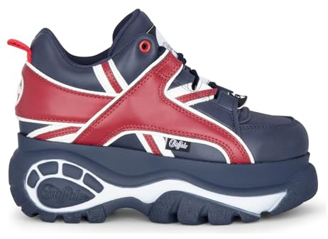 Buffalo Women’s 1339-14 Platform Blue Vegan Leather Sneakers Lace-Up Chunky Sole Footwear - Blue Red 8