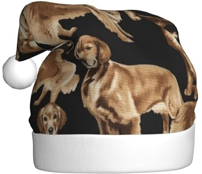 Yyoretp Golden Retrievers Weihnachtsmütze für Erwachsene, Weihnachtsmannmütze, Unisex, Samt, Urlaub, Weihnachtsmütze für festliche Party