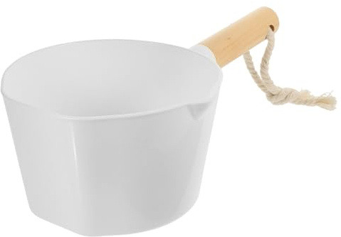 Veemoon Louche à Eau Long Manche en Bois et Plastique Robuste Grosse Capacité 15 L Polyvalente Cuisine Bain Sauna et Activités Extérieures Facile à Nettoyer Suspendre
