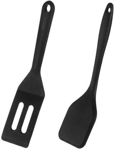 MBAIYO 2 Pack Small Silicone Spatula, Heat Resistant Slotted Mini Spatulas, Mini Non-Stick Spatulas Kitchen Spatula Turner Utensils for Cooking Baking & Flipping (Black)