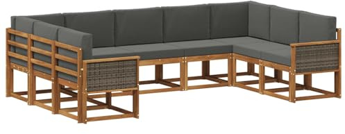 vidaXL Outdoor-Sofagarnitur mit Kissen 9 pcs Natur und Anthrazit, Moderne Garten Sofagarnitur, wetterfest, gemütliche Lounge, Akazie Holz Möbel, stylische Patio Sitzgruppe