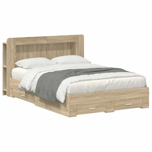 vidaXL Bettgestell mit Stauraum mit Kopfteil Sonoma-Eiche 150 x 200 cm, Moderner Bettgestell, praktischer Stauraum, schickes Schlafzimmer-Upgrade, Holz, platzsparende Lösung