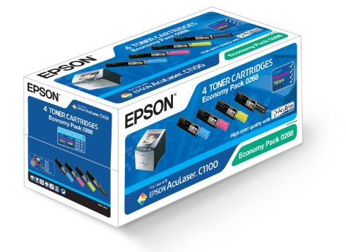 Epson C13S050268 AcuLaser C1100 Tonerkartusche schwarz und farbig schwarz 4.000 Seiten/Farbe 1.500 Seiten economy pack Schwarz, Cyan, Magenta, Gelb