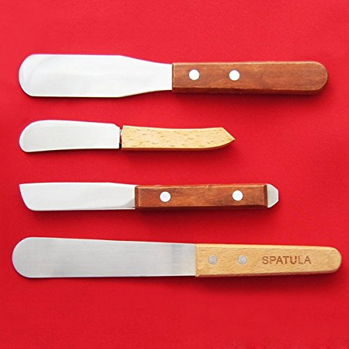 Earlywish 4pcs Dental Lab Metal Blade Wooden Handle Spatula Instrument