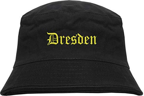 HB_Druck Dresden Fischerhut - Bucket Hat - Gelb Bestickt - Schwarz L/XL