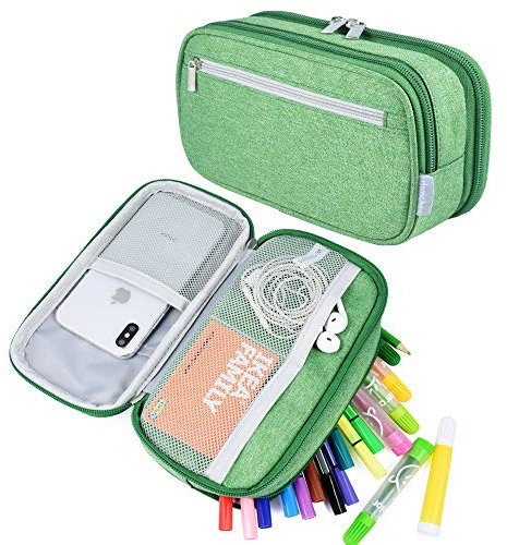 YONZONE Large Pencil Case, Big Capacity Pencil Cases 3 Compartments Pencil Bag Pen Pouch for Boys Girls School Office Stationary Supplies Makeup Bag for Adults, Green