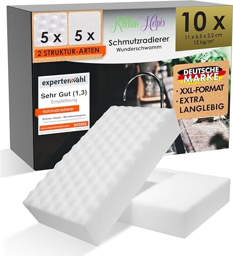 Kitchen Helpis® 10er Set Schmutzradierer, Radierschwamm reinigt gründlichst, Zauberschwamm weiß, Reinigungsschwamm für Haushalt, Schmutzradierer Schwamm, Radierschwamm Schmutzradierer, Magic Eraser
