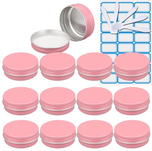 ZEOABSY 30 Pièces 30 ML Vide Rose Pots en Aluminium Cosmétiques Pot Canettes Bocaux Conteneurs 30ml for Fait Main Bougies Crème Baume Voyage, 5X cuillère, 2X Étiquettes