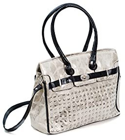 Ledertasche, mit Nieten auf der Vorderseite, großes Innenfach und Handyfach - Farbe: Gold, Gold, Large