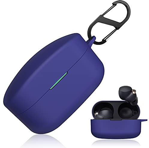 Dasbulk Compatible with Sony WF-1000XM4 Case, Soft Silicone Shockproof Protective Case Cover [Front LED Visible][Support Wireless Charging] with Carabiner, Blue
