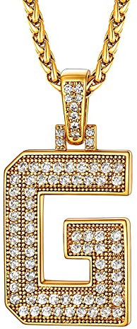 U7 Buchstabenanhänger für Herren Jungen Buchstaben Halskette Anhänger mit Zirkonia Goldkette Letter G Iced Out Initiale Anfangsbuchstaben Kette Halsschmuck Glücksanhänger Modeschmuck für Vatertag