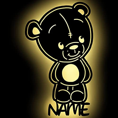 Namofactur Personalisierte Teddy-Bär Wandlampe Holz, Wandleuchte, Schlummerlicht, Wandlicht für Baby & Kind, Kinderzimmer-Lampe