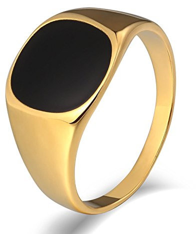 Daesar Männer Ring mit Stein Gothic Gold, Edelstahl Ring Personalisiert Siegelring Breit mit Zirkonia Gr.54 (17.2)
