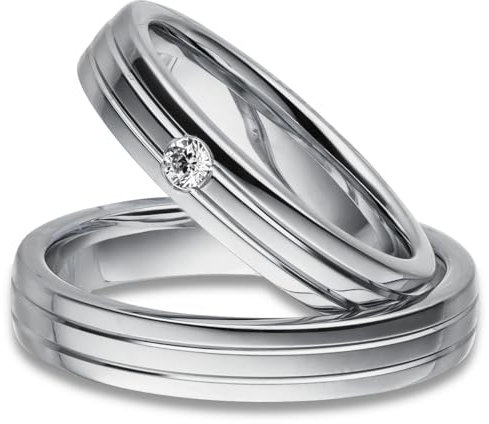Paarpreis Silber Eheringe Rhodiniert Zirkonia Stein Trauringe Partnerringe Freundschaftsringe - Gravur und Etui