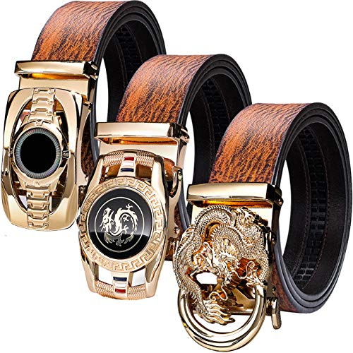 Barry.Wang Mens Fashion Herren Gürtel Echtleder Ratschenschnalle Nur 35mm Automatische Schnalle Lederband mode-Geschenkset für HerrenBusiness/Casual Gürtel, verstellbar