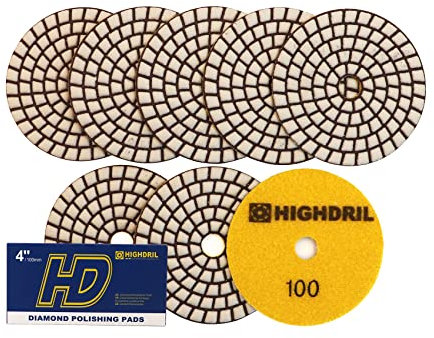 HIGHDRIL Dry Diamond Polishing Pad - 8PCS #100 Sanding Pads 100MM for Granite Stone Marble Floor Grinder Polish Pad Kit for Drill, Grinder, Polisher