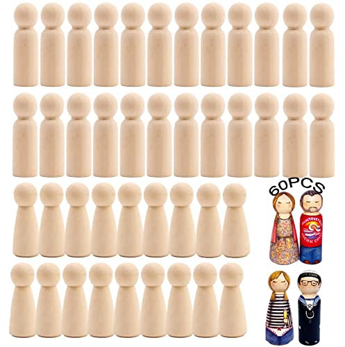 JYNLJKBF Holzfiguren Bemalen 60 Pcs DIY Holzfiguren Puppen Spielfiguren Holz Hölzerne Peg Doll Figuren Holzfiguren Mann Frau Für DIY Holzfiguren Hochzeit Geburtstag Dekoration Bemalen Basteln Holz