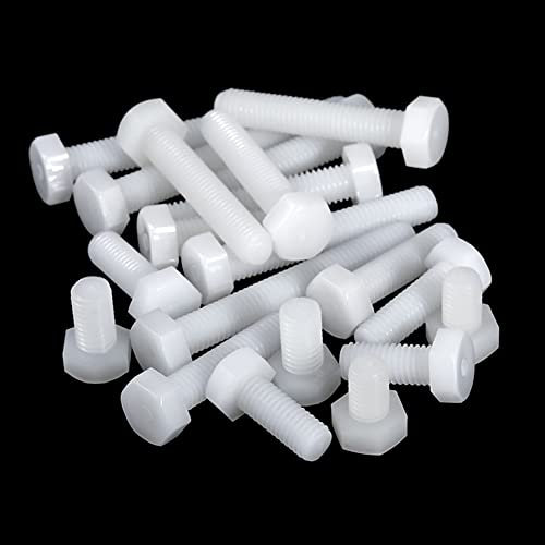 CONPHERON Bianco Viti Esagonali in Nylon, Viti a Testa Esagonale in Plastica, Vite in Plastica Esagonale, M4x20 mm,50 Pezzi