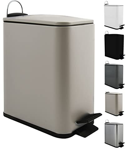 Spirella Kosmetikeimer 5 Liter Edelstahl mit Absenkautomatik und Inneneimer Erik Badezimmer Mülleimer Softclose Abfalleimer, Taupe Mat, 5 litres