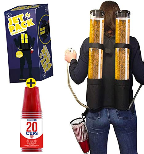 Doppelte Biergiraffe Jet Pack + 20 Offiziellen Original Red Cups | Getränkespender | Rucksack | Premium Qualität | 2 Tanks | 2 x 3L Getränketanks | 2 Bierspender | Aperitif | OriginalCup®